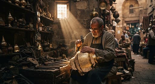 Egyptian artisan at work in a traditional workshop